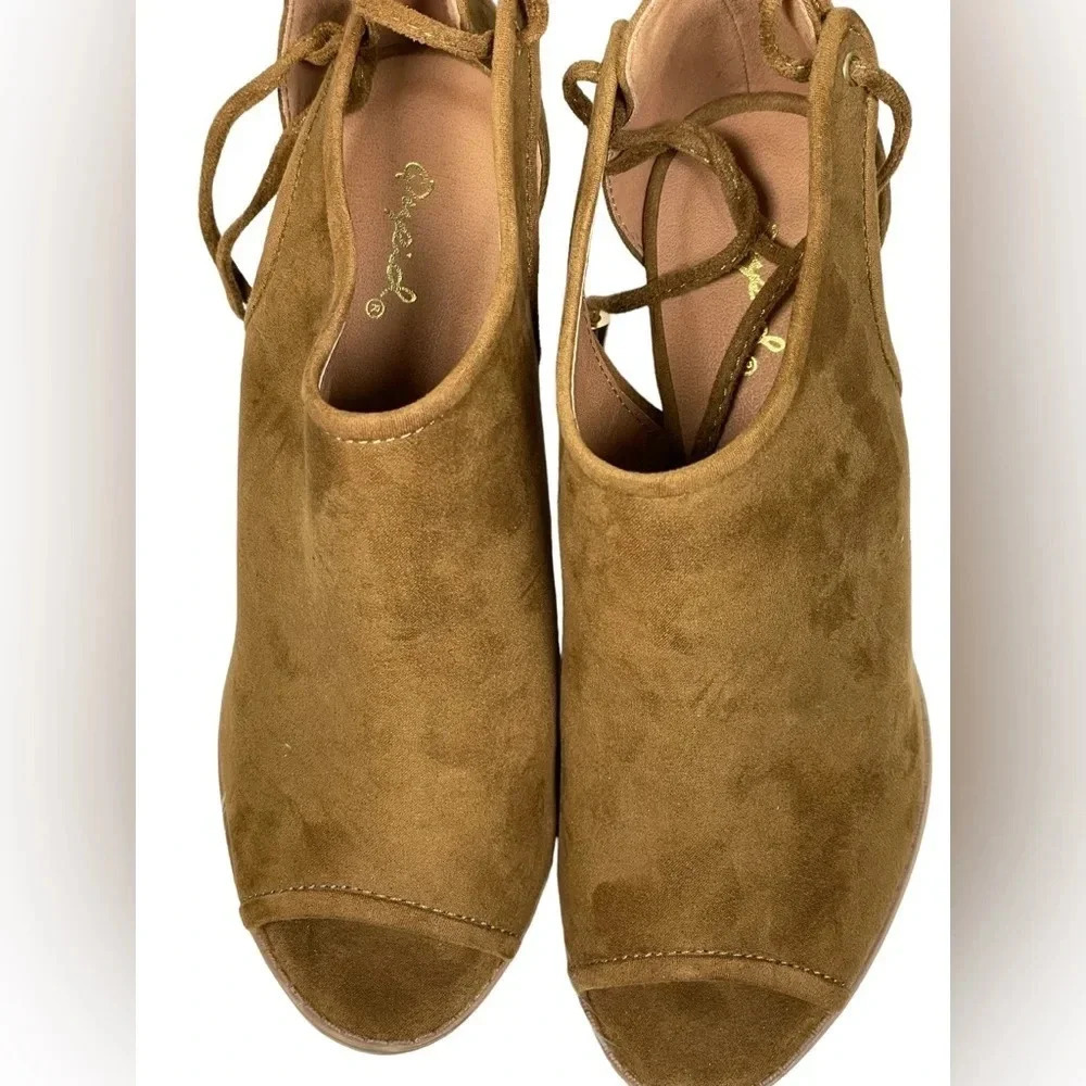 Qupid Suede Open Toe Shoes With Strings That Tie - image 2
